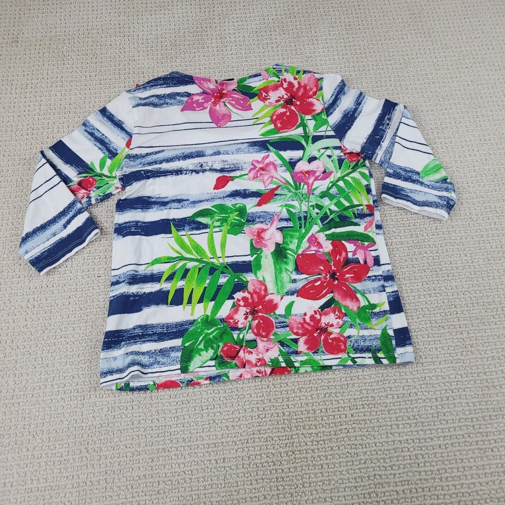 Onqe Casual Shirt Womens PM White Long Sleeve Casual Blouse Floral Graphic Print - Picture 5 of 8